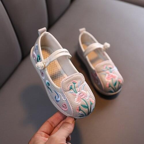Spring autumn cloth shoes childrens fashion embroidered flat shoes baby costume performance shoes girls' Hanfu shoes size 25-36