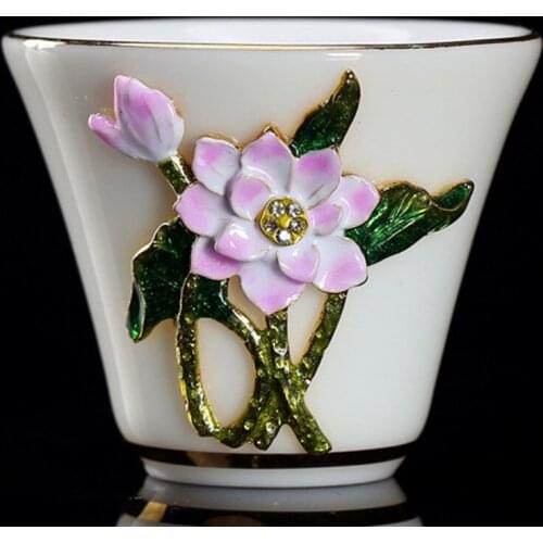 Enamel small tea cup mutton jade ceramic teacup White jade porcelain flower tea master cup