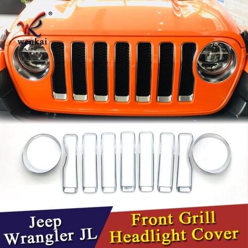 Car Exterior Front Headlight Lamp And Racing Grille Decoration Trim Cover Stickers For Jeep Wrangler JL 2018 2019 Car Styling