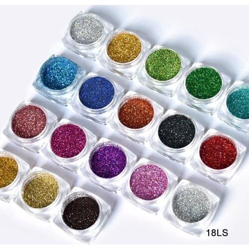 FR18#18 Colors/Set Laser Holographic Pigment Powder Laser Iridescent Nail Glitter Fine Rainbow Nail Dipping Glitters Dust Set