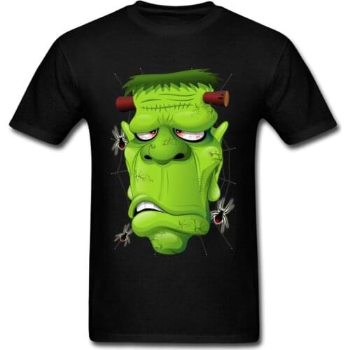 Frankenstein Ugly Portrait and Spiders Men Top T-shirts Discount Printed Tops Shirts VALENTINE DAY 100% Cotton Crew Neck Tee