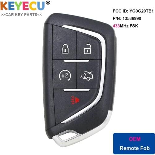 KEYECU OEM Proximity Smart Remote Control Car Key 5 Buttons 433MHz ID49 Chip - FOB for Cadillac CT4 CT5 2020 2021 YG0G20TB1