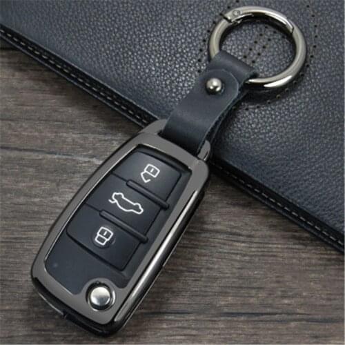 Alloy leather Car Key Case Cover For Audi A3 A4 B7 B6 B8 A6 C5 C6 Q5 Q7 A4L Car Styling Key Ring Shell