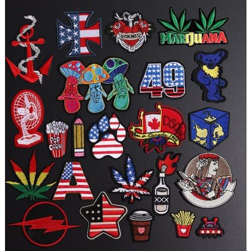 Red Punk Anime Mushroom Patch Iron-On Embroidered Patches Heart Love Applique Stripes Badges For Clothes DIY Food Fruit Stickers