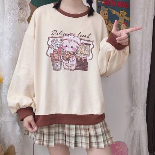 Cute Japan Women Loose Sweatshirts Autumn Long Sleeve Amine Cartoon Harajuku Hoodie Streetwear Kwaii Oversized Funny Tops Girls