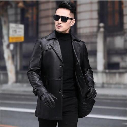 Hot 2020 Mens Genuine Leather Jacket Men Leather Clothing Medium-long Trench Casual Sheepskin Leather Trench Coat / M-4xl