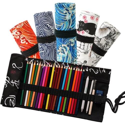 48 Holes Desk Organizer Crayon Pencil Case Make Up Brush Holder Storage Bag for Office School Supplies Children Pencil Cases