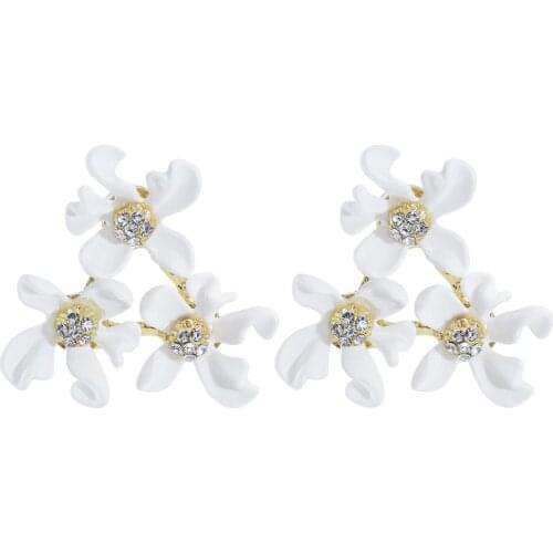 New Trendy Colorful Three-flower Earrings Female Exaggerated Temperament Wild Fairy Forest Earrings Japanese and Korean Flowers