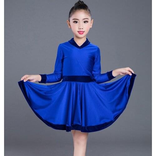 New ChildrenS Latin Dance Dress Costume Girls Long Sleeve V-Neck Dresses Stage Competition Clothing For Ballroom/Cha Cha DL4265