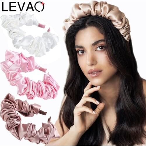 Levao Imitation Silk Ruched Headband Head Bezel Lady Simple Solid Color Hairband Wrinkled Hair Hoop Bandana Headbands for Women