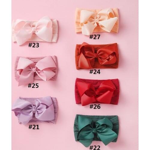 Bulk 50pc/lot Baby Ribbon Bowknot Nylon Headband,Ribbon Hair Bow With Ribbed Nylon Headbands Children Girls Hair Accessories
