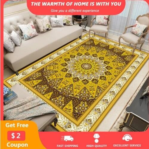 Persian Retro Rugs for Living Room Gold Madala Printed Carpets Bedroom Palor Belcony Absorption Area Rug Drop Shipping tapis