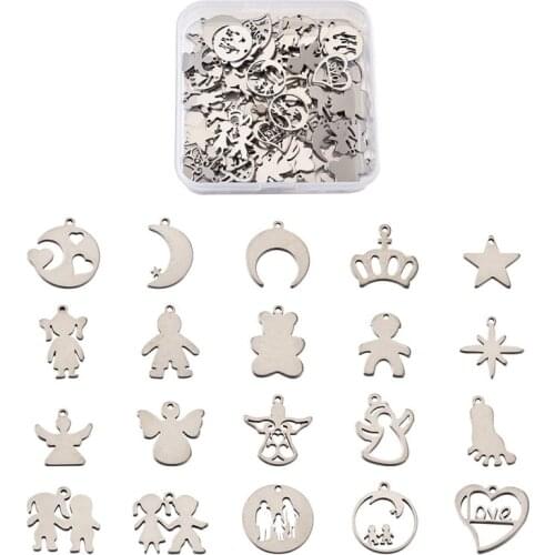 100pcs/box 304 Stainless Steel Pendants Charm Laser Cut Mixed Shapes for Jewelry Making DIY Bracelet Necklace Earring Craft