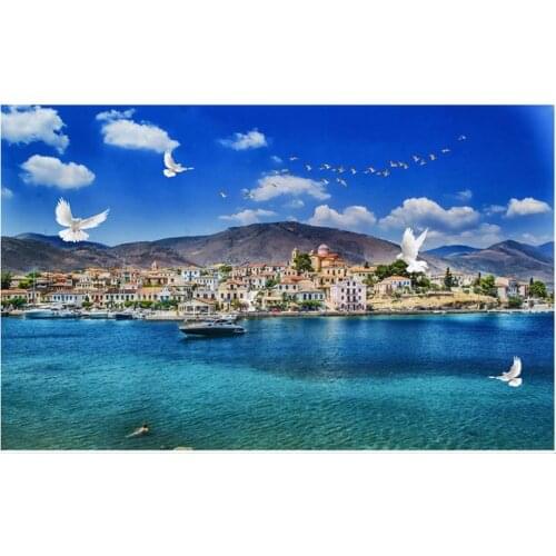 Custom photo wallpapers 3d murals wallpaper for walls Beautiful blue seaside villa seascape seagull living room window landscape