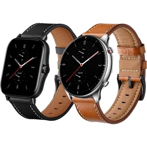 Strap For Huami Amazfit GTS 2 mini Bip U Pro Genuine Leather Watchband For Xiaomi Amazfit GTR 2 2e Replacement Smart Watch Bands