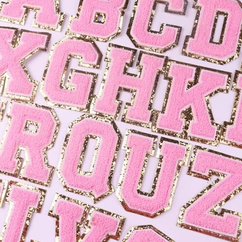 Pink English Letters Patch Alphabet Sequin Embroidered Patches For Clothing Iron On Patches On Clothes Stripes For Jacket DIY