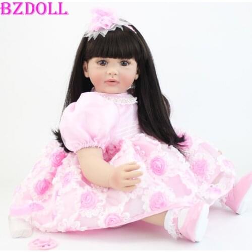 60cm Silicone Vinyl Reborn Girl Baby Doll Toys Lifelike 24inch Princess Toddler Babies Dolls With Dress Fashion Birthday Gift