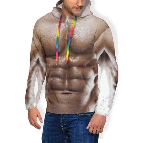 Muscle Hoodie SIX PACK ABS Hoodies Men Polyester Pullover Hoodie Grey Streetwear XXX Warm Casual Hoodies