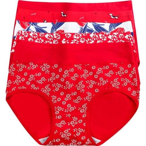 High Waist 5Pcs/lot Women Panties Slimming Ladies Pure Cotton Red Underwear Female Breathable Seamless Briefs Soft Lingerie