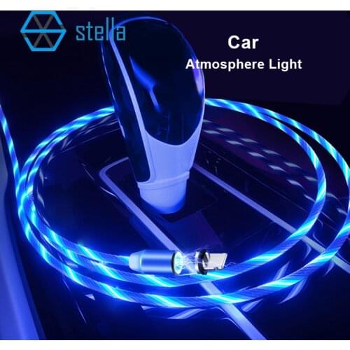 Streamer LED Lighting magnetic USB Fast Charging Cable micro iphone type-c plug auto car charger wire for Iphone Huawei Samsung