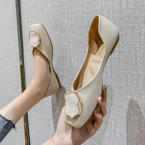 Womens Ballet Flats Shoes Spring Summer Ladies Footwear Females Slip-On Shallow Loafers Work Single Shoes Beige green black