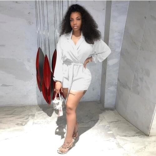 Black White Notched Collar Long Sleeve Short Playsuit Summer Clothing for Women Office Lady Business Work One Piece Club Outfit