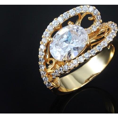 Unique Heart Shaped Ring 18K Gold Big Oval Zircon Women Ring Size 7 8