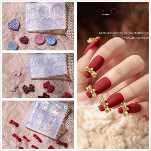 1pc Bowknot Sweater Heart 3D Acrylic Nail Mold Palace Nail Art Decorations DIY Design Silicone Heart Nail Art