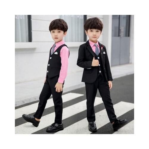 2020 Black Boys Suits 3 Pieces Set Slim Fit Children Prom Wedding Suits Blazer Kid White Tuxedo for Wedding Jacket Pants Vest