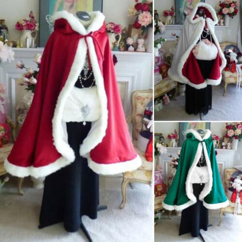2021 Halloween Women Velvet Cloak Hooded for Christmas Cosplay Costumes Red Cape Plush Keep Warm Women Girl Fancy Coat