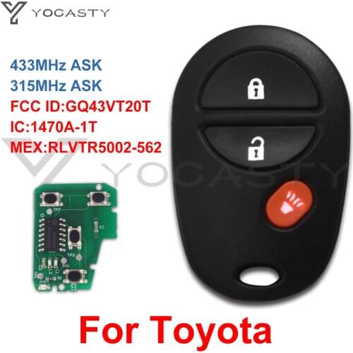 YOCASTY 3 Buttons Keyless Entry Remote For Toyota Sienna Tundra Tacoma Highlander GQ43VT20T 1470A-1T RLVTR5002-562 315MHz 433MHz