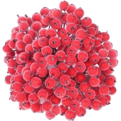 320 Artificial Frosted Red Holly Berries Mini Christmas Fruit Berry Flower for Christmas Tree Decoration Garland Making