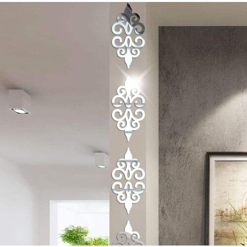 10pcs 3D Mirror Diagonal Lace Wall Stickers Acrylic Porch Wardrobe Border Decoration Wall Decals Self-adhesive DIY Art Mural