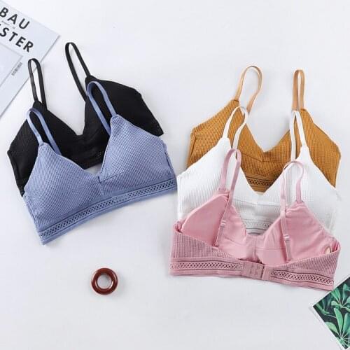 Seamless Sports Bra Hollow Out Hem Bras Sexy Soft Skin-friendly Wire Free Bra For Women Solid Color Underwear