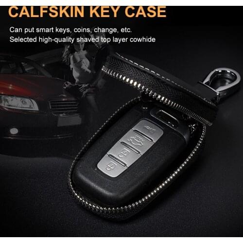 PU Leather Car Key Case Car Remote Key Protector Zipper Key Case Cover Holder Keychain Universal For Men Women