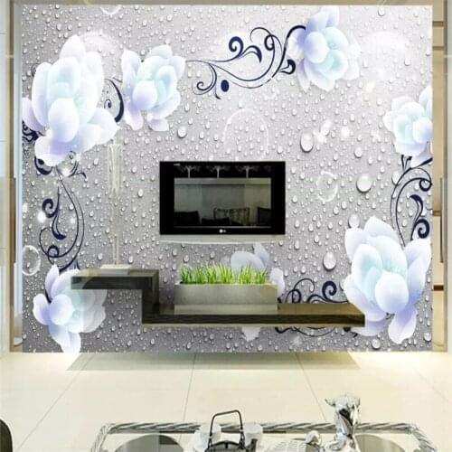 Decorative wallpaper Blue peony pattern 3D waterdrop 3D TV background mural