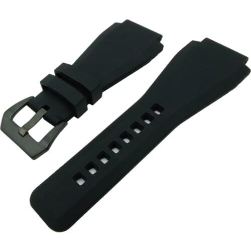 For Bell 34 x 24mm Silicone Rubber Watch Strap/Band For Ross BR-01 BR-03 PVD Clasp Black And Tool