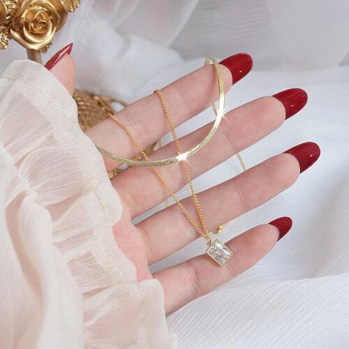 14K Real Gold Double Layer Necklace Jewelry Exquisite Luxury jewelry Flash Diamond Glamour Temperament Necklaces Accessories