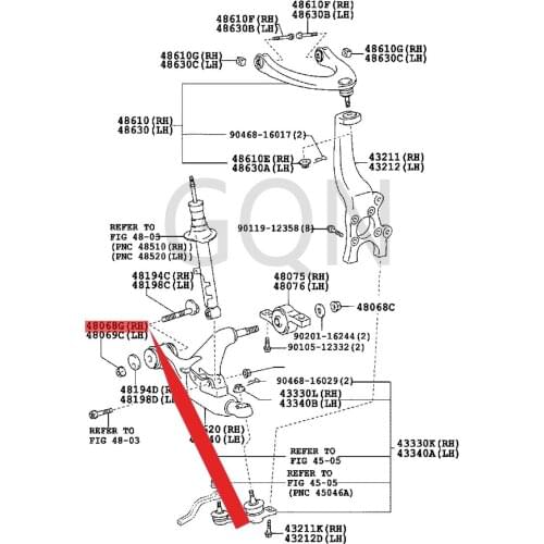 Nut (lower arm of front right suspension) 2004-Toy ota MAR KXR EIZ CRO WNM AJE STA nut (lower arm of suspension)