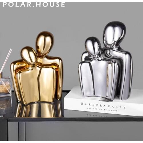 Ceramic Lover Statue Couple Sculpture Modern Home Decor TV Cabinet Decor Living Room Figure Statue Desk Decor Wedding Gift Large