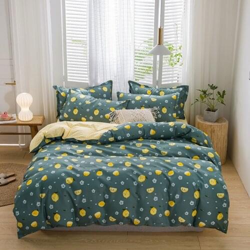 Green Yellow Lemon Cute Kids Cartoon Luxury Comforter Bedding Set Modern King Queen Twin Size Bed Linen Duvet Cover Set
