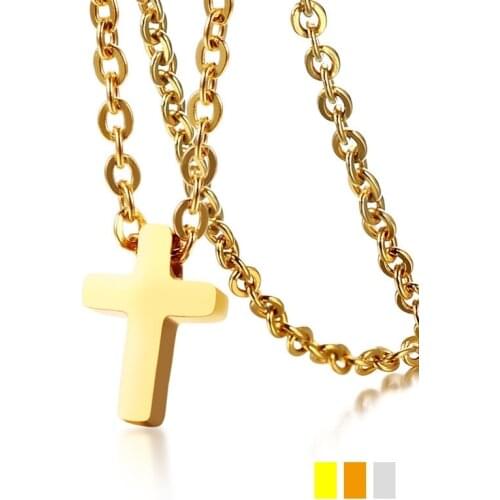 Tiny Stainless Steel Cross Necklace Cute Baptism Gift Faith Jewelry Gold//Rose gold