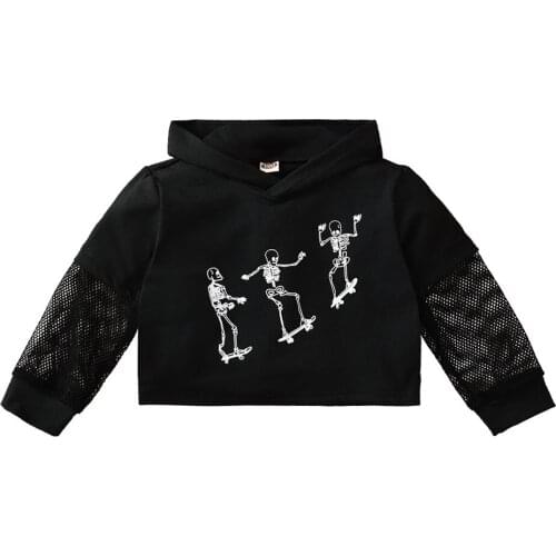 2021 2-7Y Kids Baby Boys Girls Sweatshirt Halloween Skeleton Print Long Sleeve O Neck Black Hooded Top Pullovers Costume Clothes
