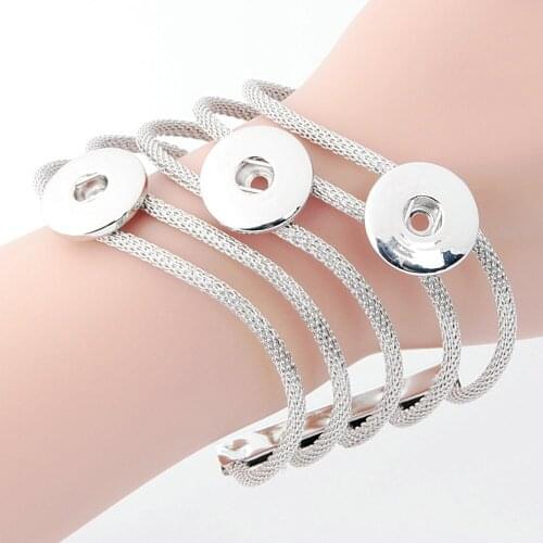 Fashion Cuff Bracelet Bangles Snap Jewelry Fit 18mm Snap Button Free Clasp Silver Color Casual Party Women Bracelets