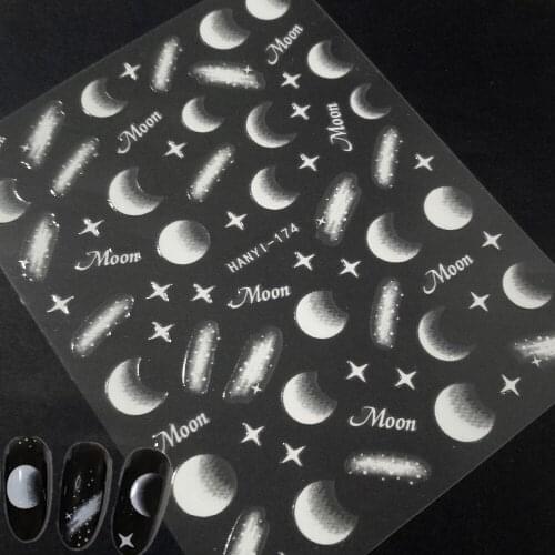 Newest HANYI-174 moon design 3d nail stickers back glue nail decals template Japan style DIY decorations tools