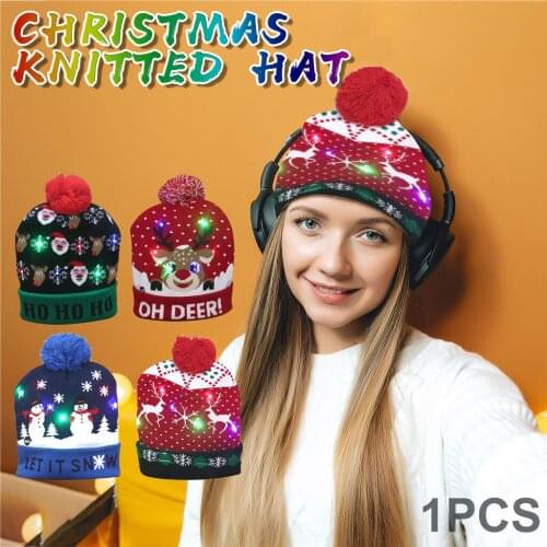 New Merry Christmas Adult Kid knitting LED Light-up Christmas Hats Xmas Santa Hat Lights Flashing Cap Children Hat Xmas Gift