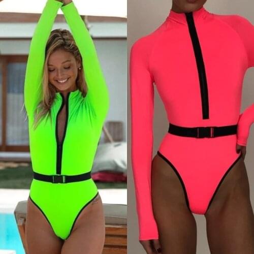 New sexy solid swimsuit women green one-piece swimsuit fluorescent color sexy ladies Swimwear Beach Bathing Suits Brazilian