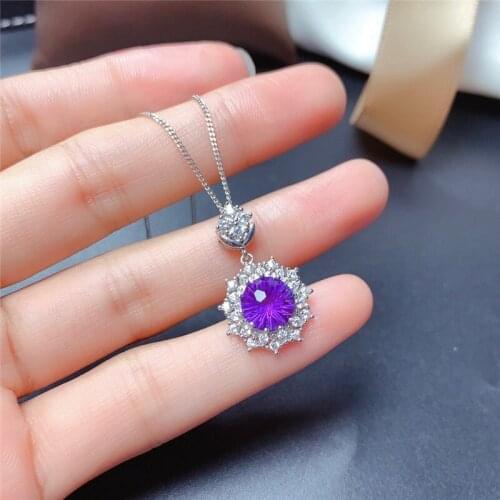 Top Quality Silver 925 Sterling Necklace For Women Jewelry Bright Purple Pendant Necklace Girl Wedding Accessories Sets Bride