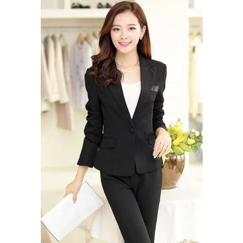 Formal Custom made Black Women Winter 2015 Fashion Feminino Office Ladies Work Uniform Professional Clothes