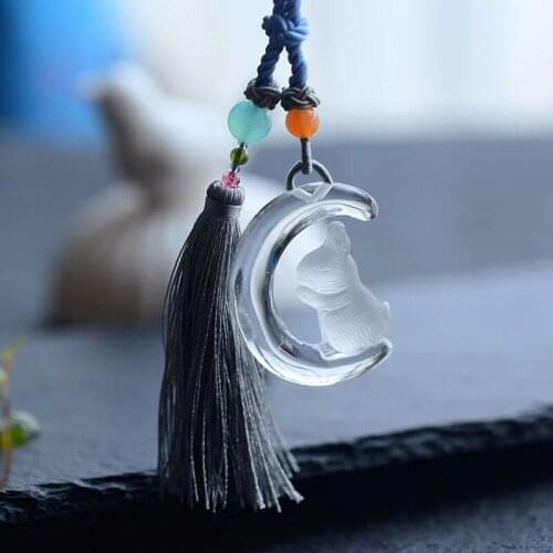 Wholesale White Natural Crystal Pendant Hand Carved Moon Rabbit Pendant Sweater Chain Necklace Lucky for Women Crystal Jewelry